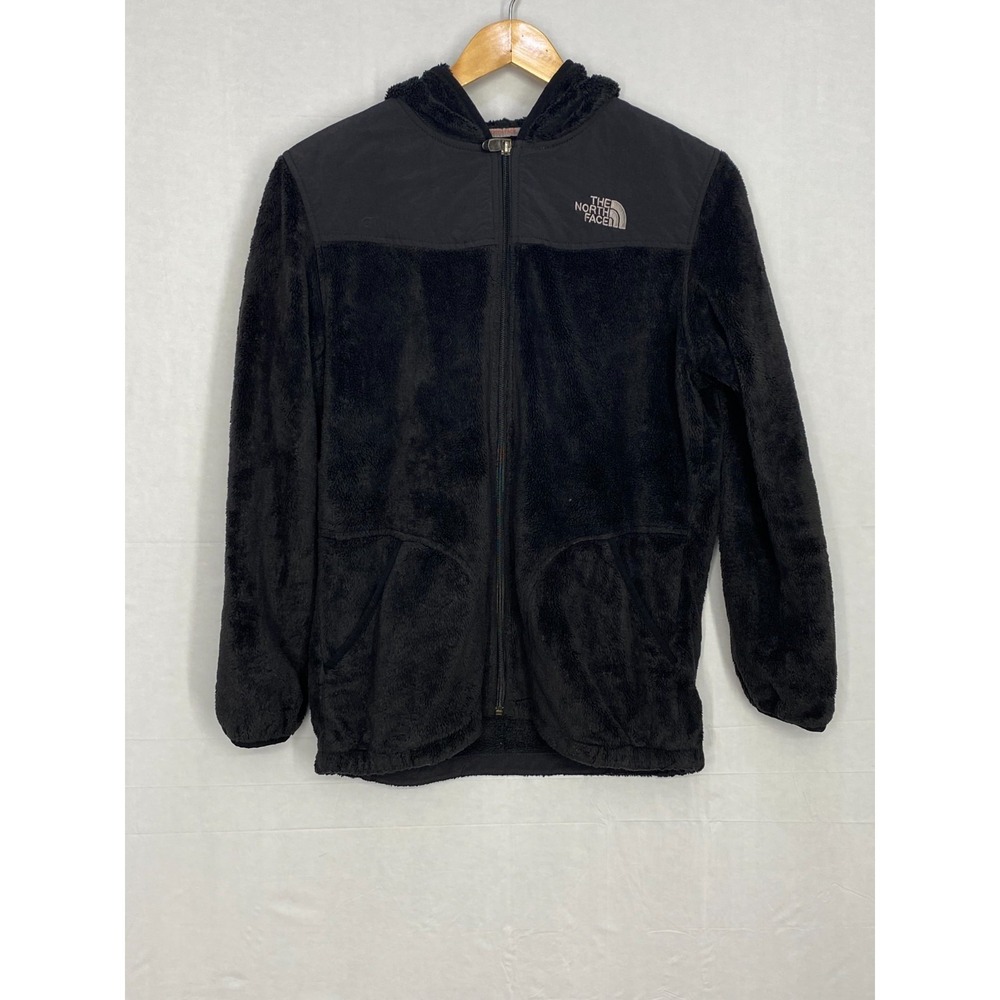 The North Face Full‎ Zip Osito Fleece Jacket Girls Black Lining Logo Hooded XL